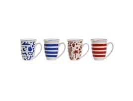 Chávena com Filtro para Infusões HOME ESPRIT Azul Vermelho Aço Inoxidável Porcelana 380 Ml 4 Unidades