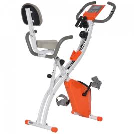 HOMCOM Bicicleta Estática Dobrável com Altura e Resistência Ajustáveis com Tela LCD e Assento com Encosto 51x97x115cm Laranja