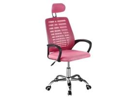Cadeira de Escritório com Apoio de Cabeça Ajustável Roda Giratória Apoio de Braço em Metal Ergonómico Malha Respirável Rosa LUTODY