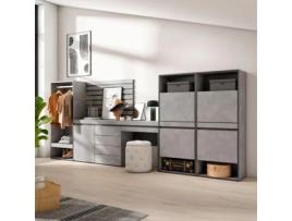 Sapateira 357X145X35 Cm para Quarto Dormitório Roupeiro Aberto Cómoda Tiras Deco. Madeira Toucador Cimento SKRAUT HOME
