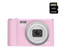 Câmara Digital das Crianças Compacta Dc303 4K 48Mp com Foco Automático Zoom 16X 2 8 Polegadas Display 32G-Rosa VIGA EUROPE