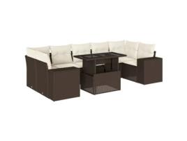 Conjunto 8 sofás de jardim c/ almofadões VIDAXL vime PE castanho