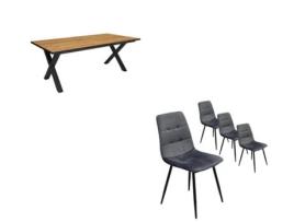 Conjunto Móveis Mesa de Sala de Jantar 200 Oak e Preta Industrial Mesa Jantar Conjunto de 4 Cadeiras de Jantar Cadeira Estofada DUERMETE ONLINE