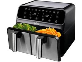 Fritadeira LA MOUSTACHE DUAL MAX Double Air Fryer 8 litros, 1700W, EBOOK GRÁTIS, 2 cestos independentes, temporizador de 60 minutos