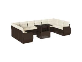Conjunto 11 sofás de jardim c/ almofadões VIDAXL vime PE castanho