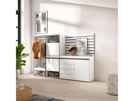 Sapateira 227X145X35 Cm para Quarto Dormitório Roupeiro Aberto Cómoda Tiras Deco. Madeira Branco SKRAUT HOME