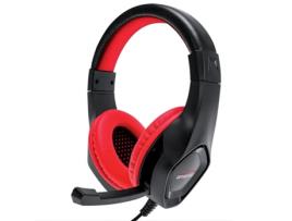 Auricular Pro Gamer 40Mm Power Bass Banda de Cabeça Ajustável e Microfone Vermelho / Preto AMSTRAD