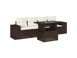 Conjunto 5 sofás p/ jardim c/ almofadões VIDAXL vime PE castanho