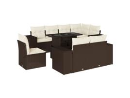 Conjunto 9 sofás p/ jardim c/ almofadões VIDAXL vime PE castanho