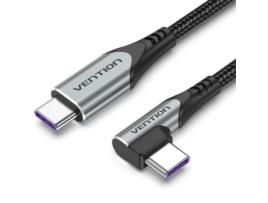 Cabo USB 2.0 Tipo-C 90º VENTION Takhf/ USB Tipo-C Macho USB Tipo-C Macho/ Até 100W/ 480Mbps/ 1M/ Cinza