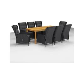 9 Pcs Conjunto de Jantar para Jardim Cinzento-Escuro COMFORTXL