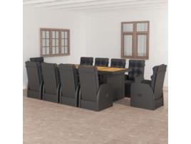 11 Pcs Conjunto Jantar Exterior com Almofadas Vime Pe Preto COMFORTXL