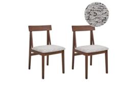 Conjunto de 2 cadeiras de refeição com assentos em bouclé BELIANI Isle de Madeira de seringueira Castanho escuro 45x55x82