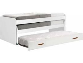 Cama tripla em aglomerado branco MUEMUE com estrados e colchões 90x190cm