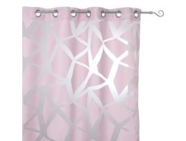 Cortina Transparente Jacquard com Estampas Geométricas Rosa Pó 140 X 245 Cm EMINZA