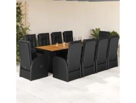 11 Pcs Conjunto de Jantar P/ Jardim com Almofadas Vime Pe Preto COMFORTXL