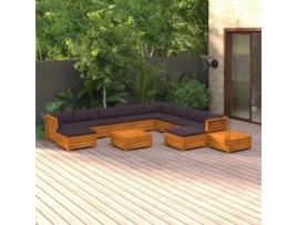 12 Pcs Conjunto Lounge de Jardim com Almofadões Acácia Maciça COMFORTXL