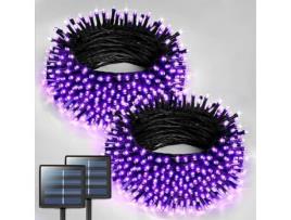 Pacote com 2 Luzes Solares para Áreas Externas-7M 50Led String Light À Prova D'Água com 8 Modos para Jardim Decorações de Natal CHRUI Roxo