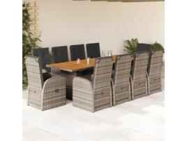 11 Pcs Conjunto Jantar P/ Jardim com Almofadas Vime Pe Cinzento COMFORTXL