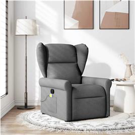 vidaXL Poltrona de massagens reclinável tecido cinzento-escuro