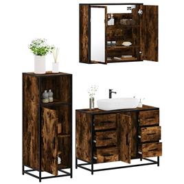 vidaXL 3 pcs conjunto de móveis WC madeira processada carvalho fumado