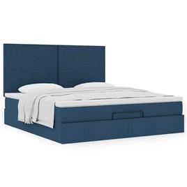 vidaXL Estrutura de cama otomana com tecido azul colchão 180x200cm