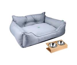 Cama para animais de estimação + comedouro duplo