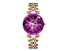 Relógio Quartzo Coração do Mar Feminino Relógio com Pulseira em Aço Maciço e Vidro Perfurado GRPT