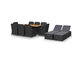 11 Pcs Conjunto de Jantar para Jardim Vime Pe Preto COMFORTXL