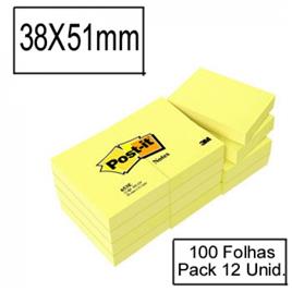Bloco Notas Adesivo 38mmx51mm Amarelo 100 Fls Post-It 653 12 Unid.