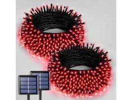 Pacote com 2 Solares para Exteriores-12M 100Led Light String À Prova D'Água com 8 Modos com Controle Remoto para Decoração de Natal CHRUI Vermelho