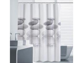 Cortina de Chuveiro LIFEWIT Cortina de Banheiro Impressa em Seixos Cortina de Banheiro À Prova D'Água com 12 Anéis de Gancho 180 * 180 Cm Cinza