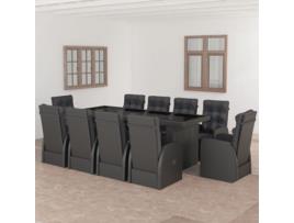 11 Pcs Conjunto Jantar Exterior com Almofadas Vime Pe Preto COMFORTXL