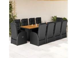 11 Pcs Conjunto de Jantar P/ Jardim com Almofadas Vime Pe Preto COMFORTXL