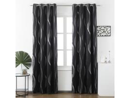 Cortina Opaca Estampada Elegente Preto 140 x 260 cm BOD HOME Individual