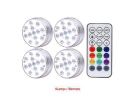 Projetor 1 Controlador 4 Lâmpadas Led Submersível Luz Submersa com Controle Remoto Rf Ideal para Lago de Piscina Ou Suporte de Vaso GOTOTOP