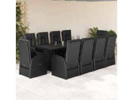 11 Pcs Conjunto de Jantar P/ Jardim com Almofadas Vime Pe Preto COMFORTXL