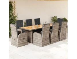 9 Pcs Conjunto de Jantar P/ Jardim com Almofadas Vime Pe Cinza COMFORTXL