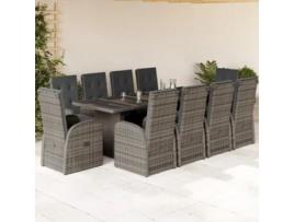 11 Pcs Conjunto Jantar P/ Jardim com Almofadas Vime Pe Cinzento COMFORTXL