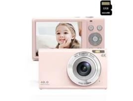 Câmera Compacta Digital KLACK Dc402Af 48Mp Resolução 4K 2 8 Polegadas Tela 32Gb Rosa