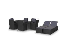 9 Pcs Conjunto de Jantar para Jardim Vime Pe Preto COMFORTXL