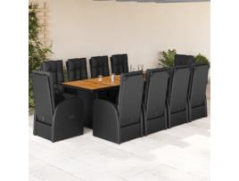 11 Pcs Conjunto de Jantar P/ Jardim com Almofadas Vime Pe Preto COMFORTXL