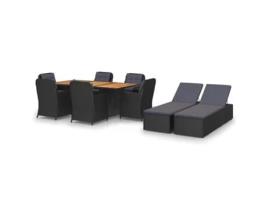 9 Pcs Conjunto de Jantar para Jardim Vime Pe Preto COMFORTXL