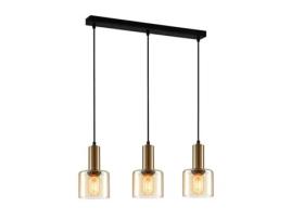 Candeeiro de Teto Suspenso Preto com Dourado e 3 Vidros ITALUX