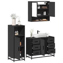 vidaXL 3 pcs conjunto móveis casa de banho derivados de madeira preto