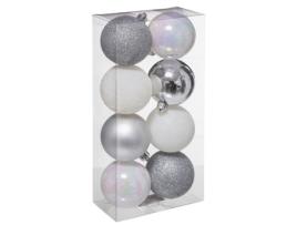 Conjunto de 8 bolas de Natal Colorama Branco Prateado D7Cm FEERIC LIGHTS & CHRISTMAS