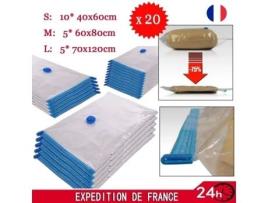 Pacote de 20 Sacos a Vácuo para Armazenamento LESHP 3 Tamanhos: 10S 5M 5L Transparente Plástico