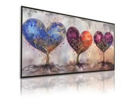 Quadro Pintado À Mão Natureza 140X70 Cm Corações Entrelaçados Quadros Modernos a Óleo com Moldura Cor Preta DEKOARTE