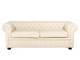 Sofá de 3 lugares em pele creme CHESTERFIELD