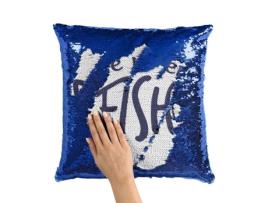 Almofada com Capa de Lantejoulas Lantejoulas Azuis Je M'En Peixe Jogo de Palavras Peixe Humor FABULOUS